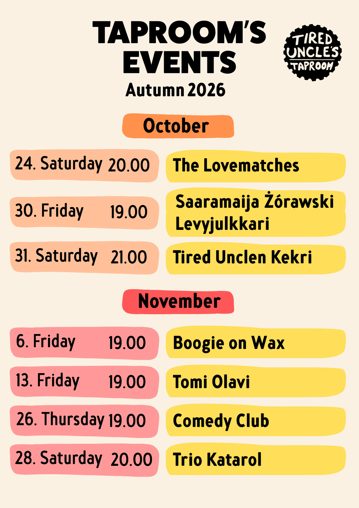 Upcoming taproom events